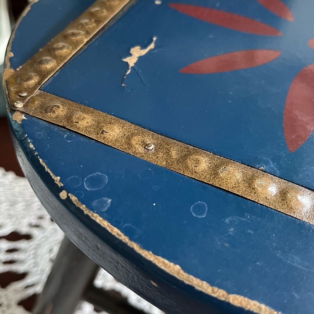 Rustic Blue and Black Wooden Stool - Picture 7 of 16